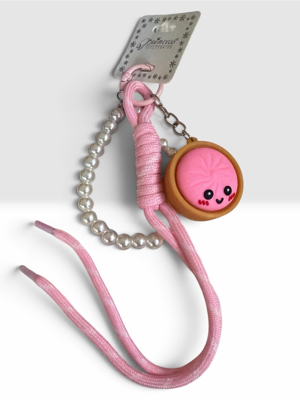 Pink Pearl Charm Keyring with Cute Pink Squash Melon Toy